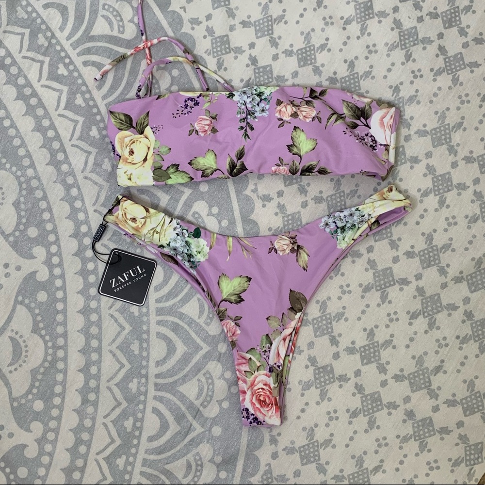 Purle Floral Bandeau Bikini
